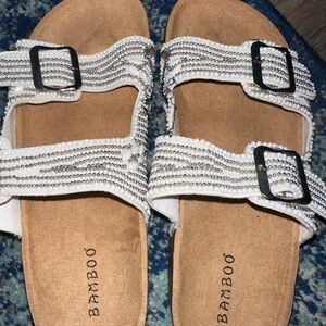 BAMBOO White and Black Beaded Sandals